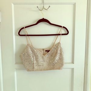 Sequin Crop Top Baby Pink Spaghetti Strap